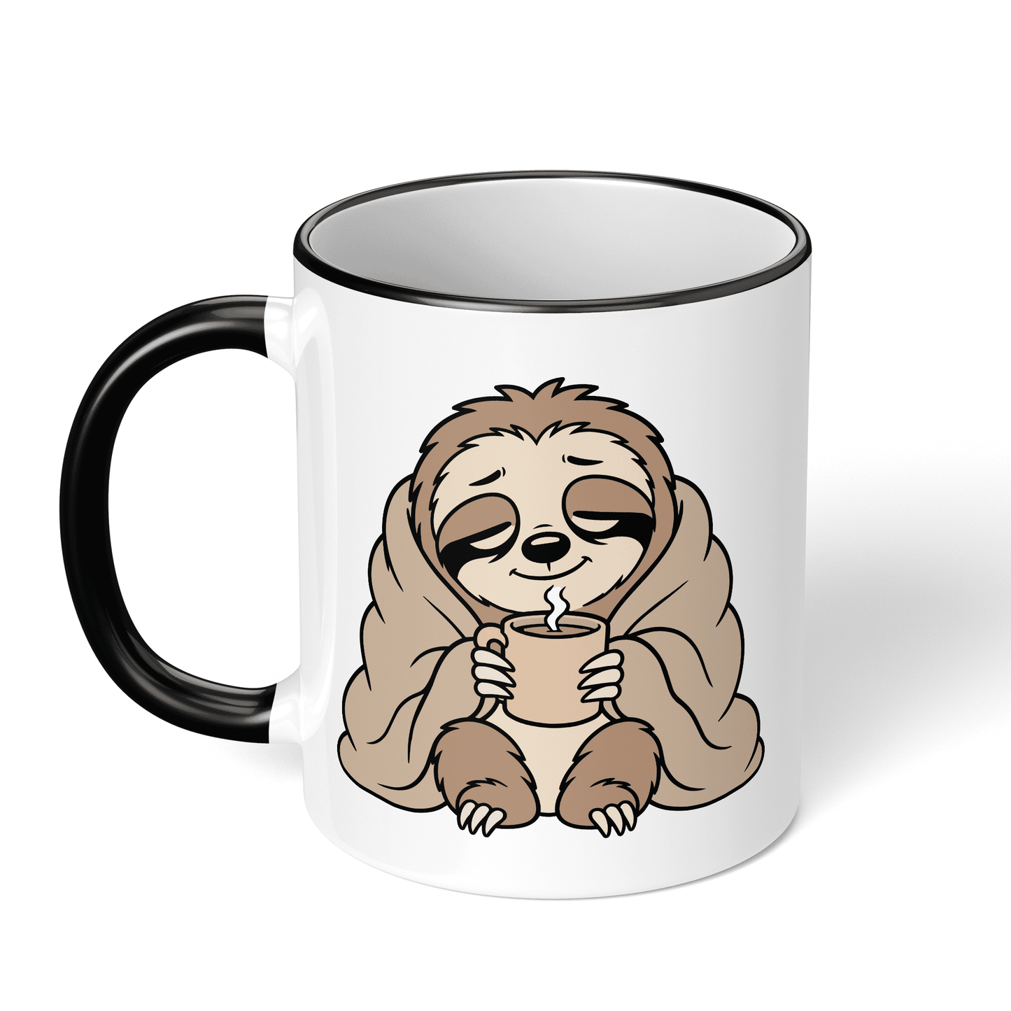 CupHaven® Faultier Tasse - Cozy Faultier mit Kaffee - Geschenk für Faultier-Liebhaber