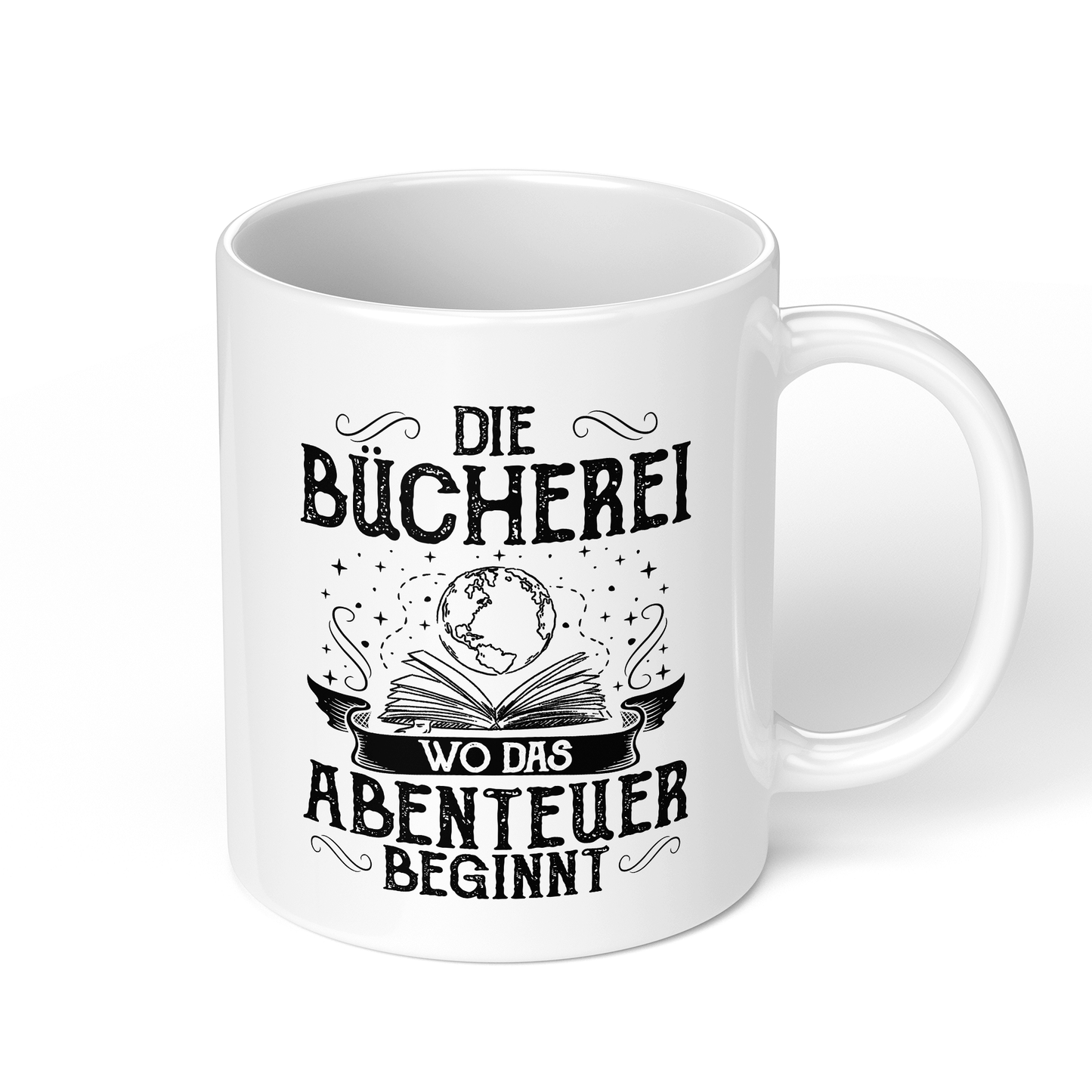 CupHaven® Lesen Tasse - Die Bücherei - Wo das Abenteuer beginnt - Geschenk für Leseratten und Bücherwürmer