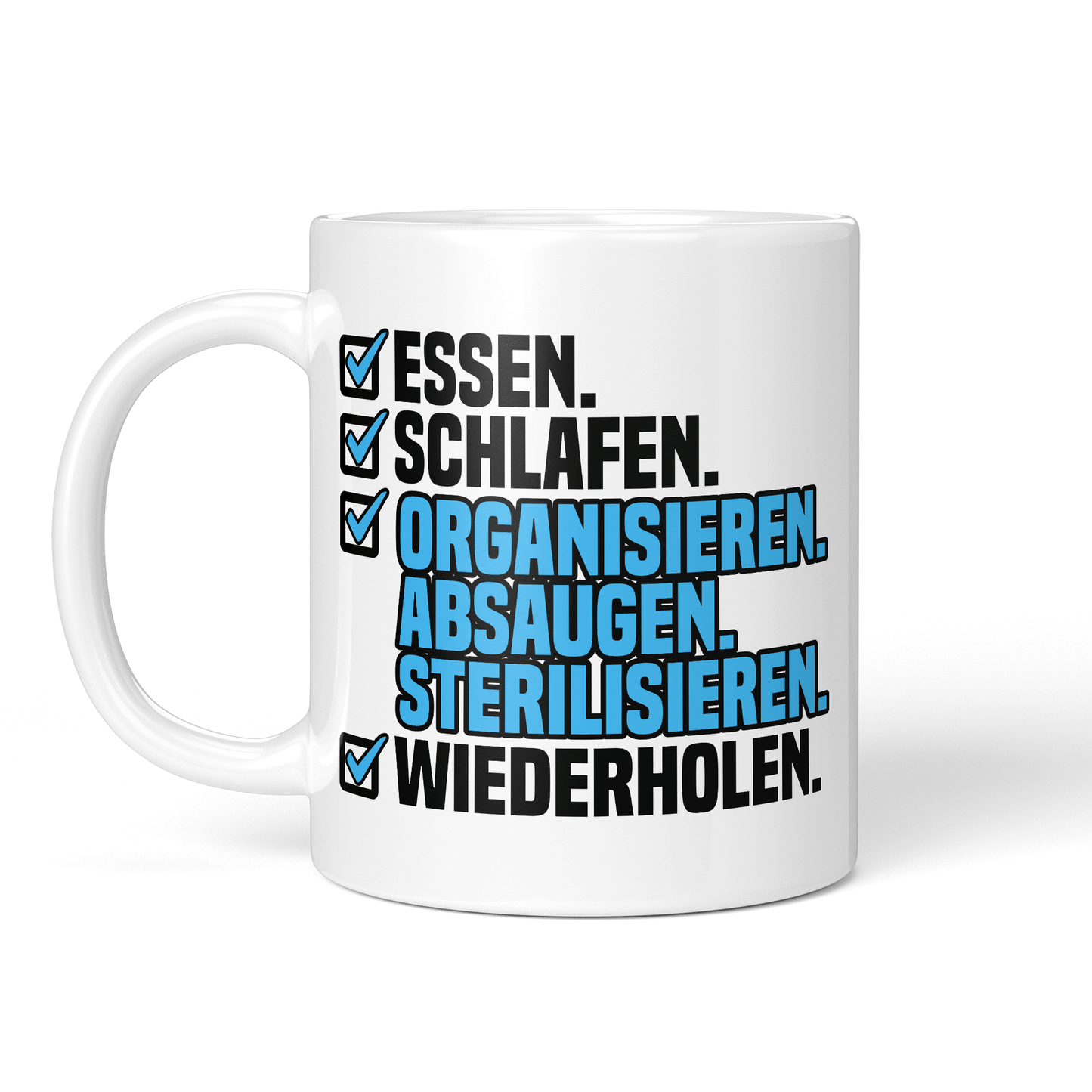 CupHaven® Zahnarzthelferin Tasse - Essen. Schlafen. Organisieren. Absaugen. Sterilisieren. Wiederholen. - Geschenk für Zahnmedizinische Fachangestellte oder ZFAs