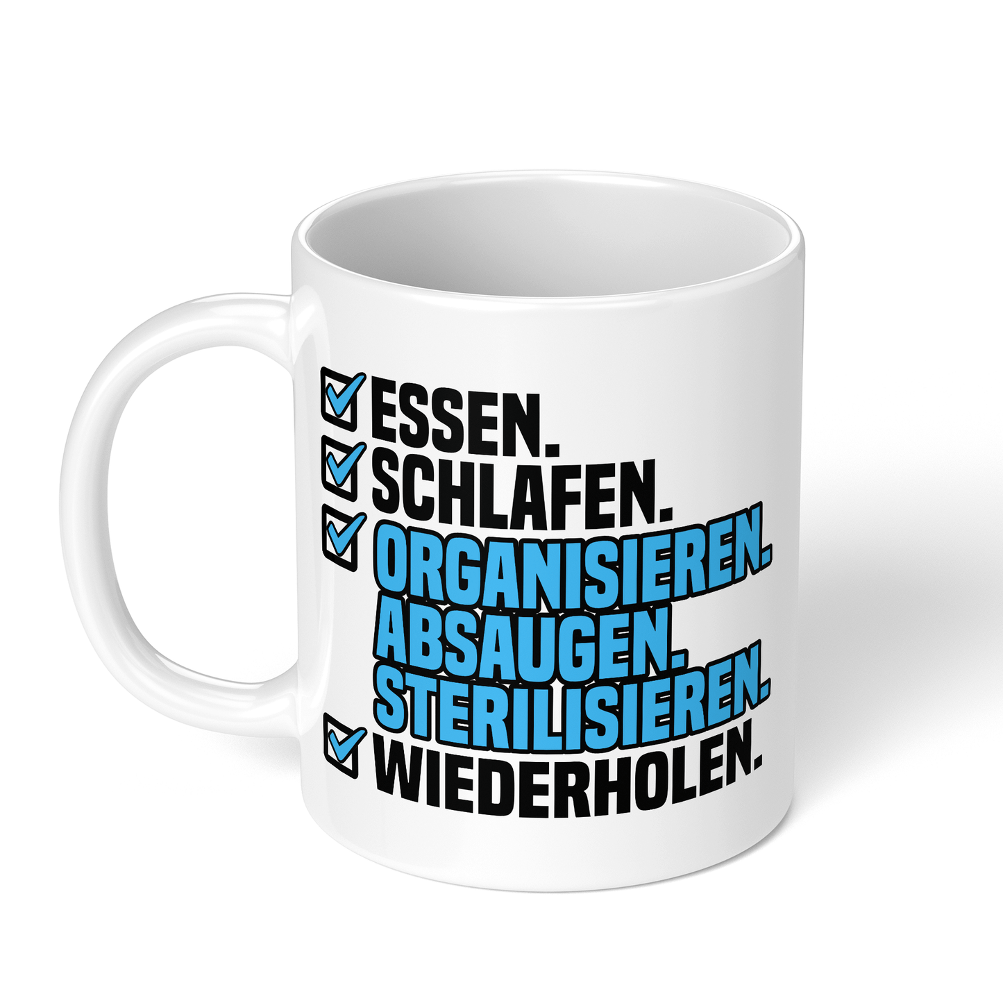 CupHaven® Zahnarzthelferin Tasse - Essen. Schlafen. Organisieren. Absaugen. Sterilisieren. Wiederholen. - Geschenk für Zahnmedizinische Fachangestellte oder ZFAs
