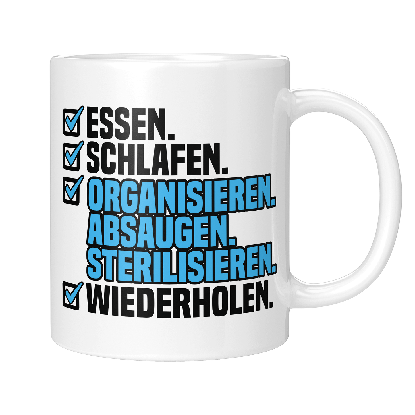 CupHaven® Zahnarzthelferin Tasse - Essen. Schlafen. Organisieren. Absaugen. Sterilisieren. Wiederholen. - Geschenk für Zahnmedizinische Fachangestellte oder ZFAs