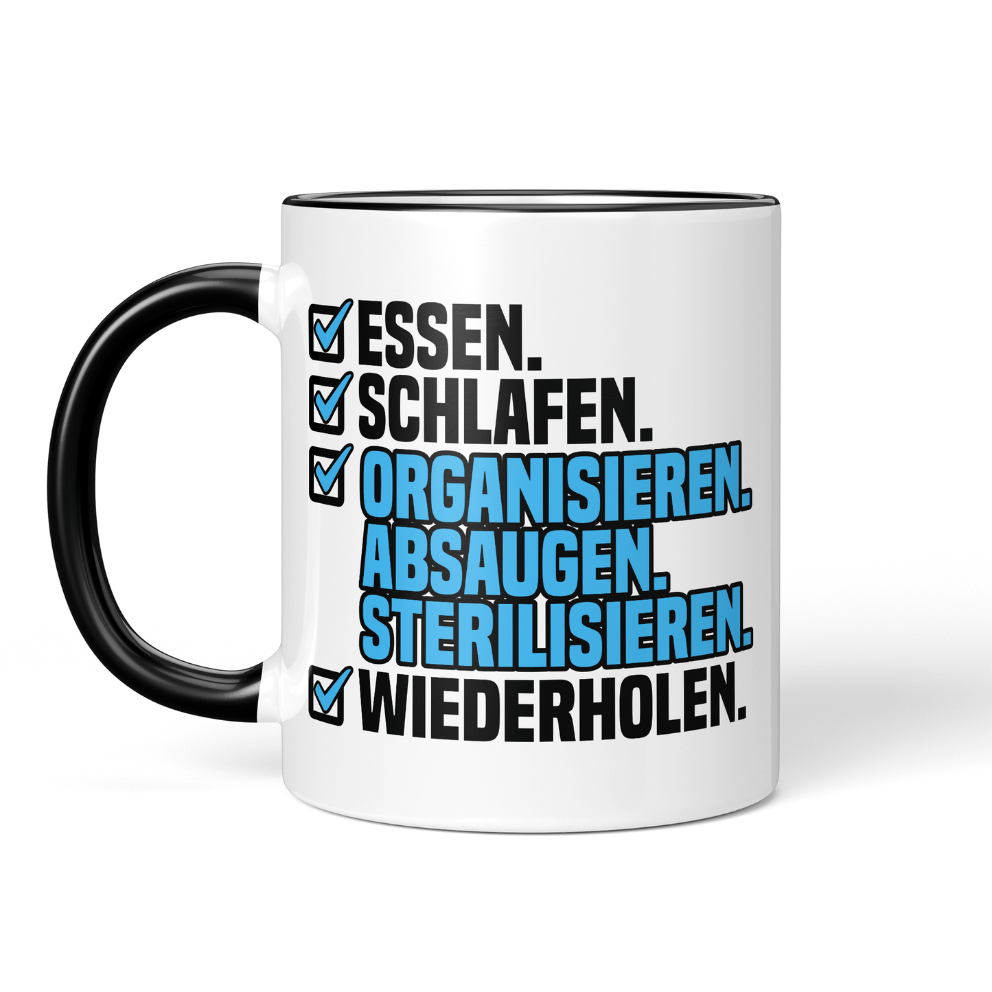 CupHaven® Zahnarzthelferin Tasse - Essen. Schlafen. Organisieren. Absaugen. Sterilisieren. Wiederholen. - Geschenk für Zahnmedizinische Fachangestellte oder ZFAs