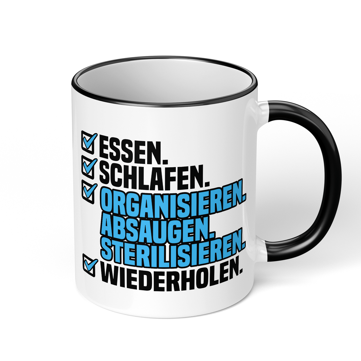 CupHaven® Zahnarzthelferin Tasse - Essen. Schlafen. Organisieren. Absaugen. Sterilisieren. Wiederholen. - Geschenk für Zahnmedizinische Fachangestellte oder ZFAs