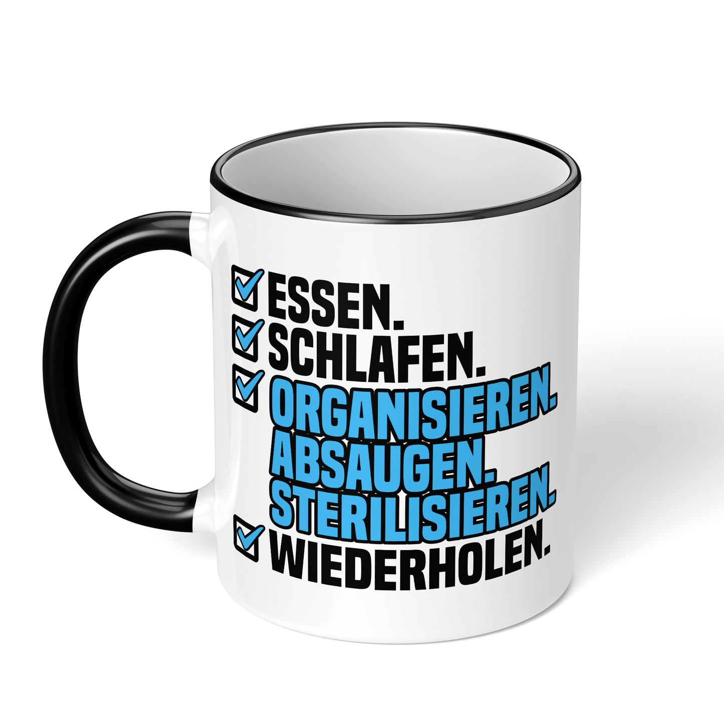 CupHaven® Zahnarzthelferin Tasse - Essen. Schlafen. Organisieren. Absaugen. Sterilisieren. Wiederholen. - Geschenk für Zahnmedizinische Fachangestellte oder ZFAs