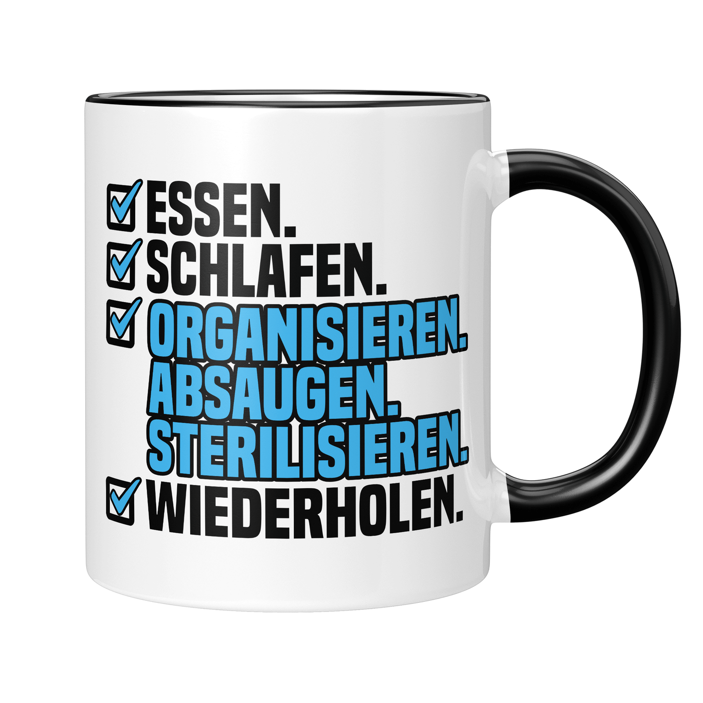 CupHaven® Zahnarzthelferin Tasse - Essen. Schlafen. Organisieren. Absaugen. Sterilisieren. Wiederholen. - Geschenk für Zahnmedizinische Fachangestellte oder ZFAs