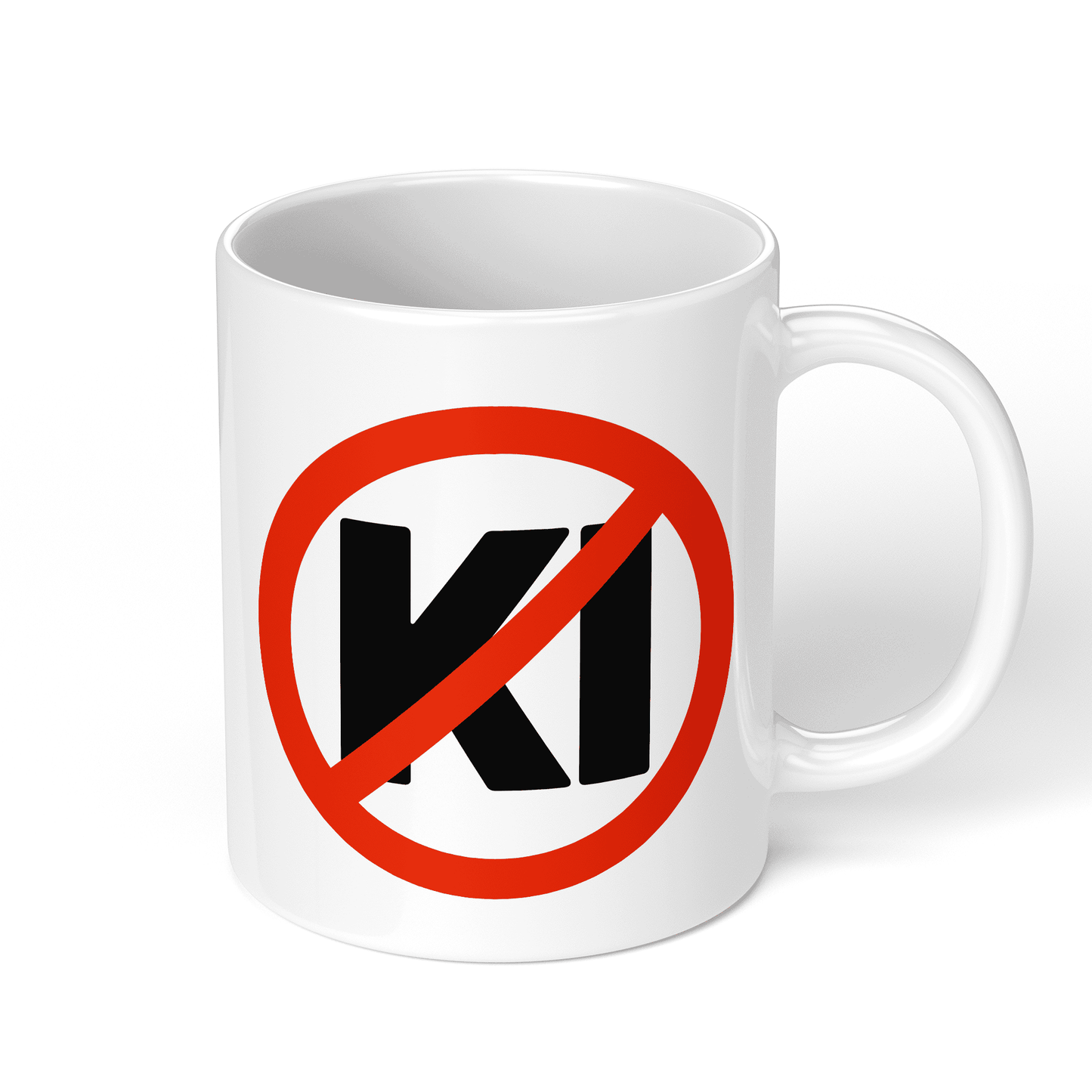 CupHaven® Anti-KI Tasse - Verbotsschild "KI" - Geschenk für KI-Gegner und Kritiker der künstlichen Intelligenz