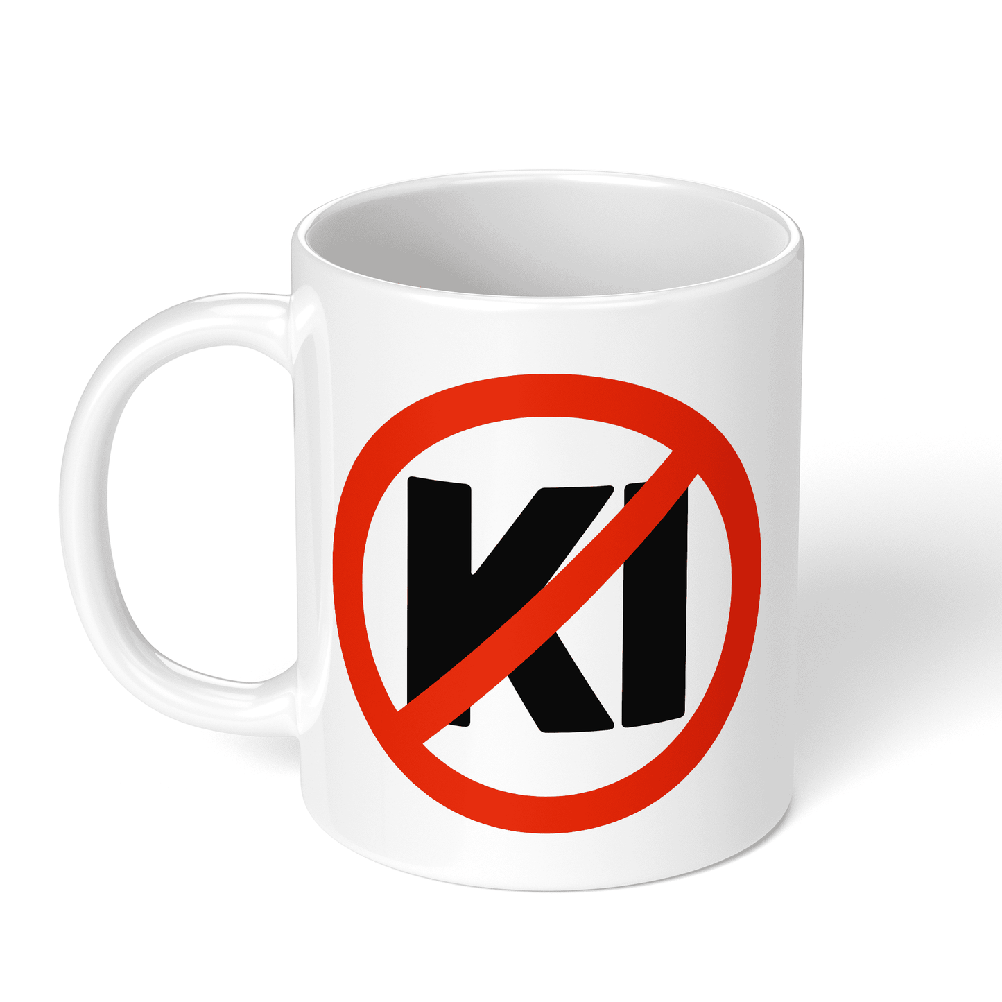 CupHaven® Anti-KI Tasse - Verbotsschild "KI" - Geschenk für KI-Gegner und Kritiker der künstlichen Intelligenz