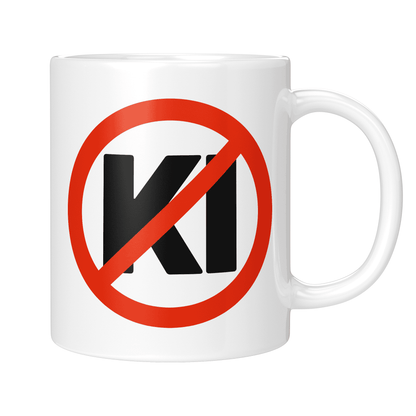 CupHaven® Anti-KI Tasse - Verbotsschild "KI" - Geschenk für KI-Gegner und Kritiker der künstlichen Intelligenz