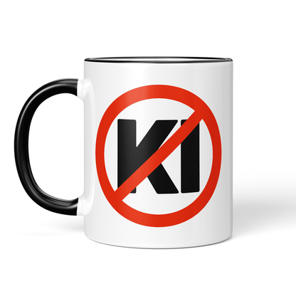 CupHaven® Anti-KI Tasse - Verbotsschild "KI" - Geschenk für KI-Gegner und Kritiker der künstlichen Intelligenz