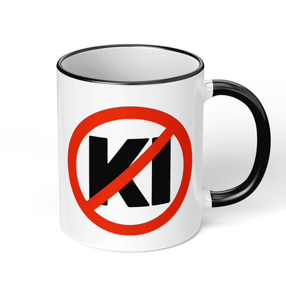 CupHaven® Anti-KI Tasse - Verbotsschild "KI" - Geschenk für KI-Gegner und Kritiker der künstlichen Intelligenz