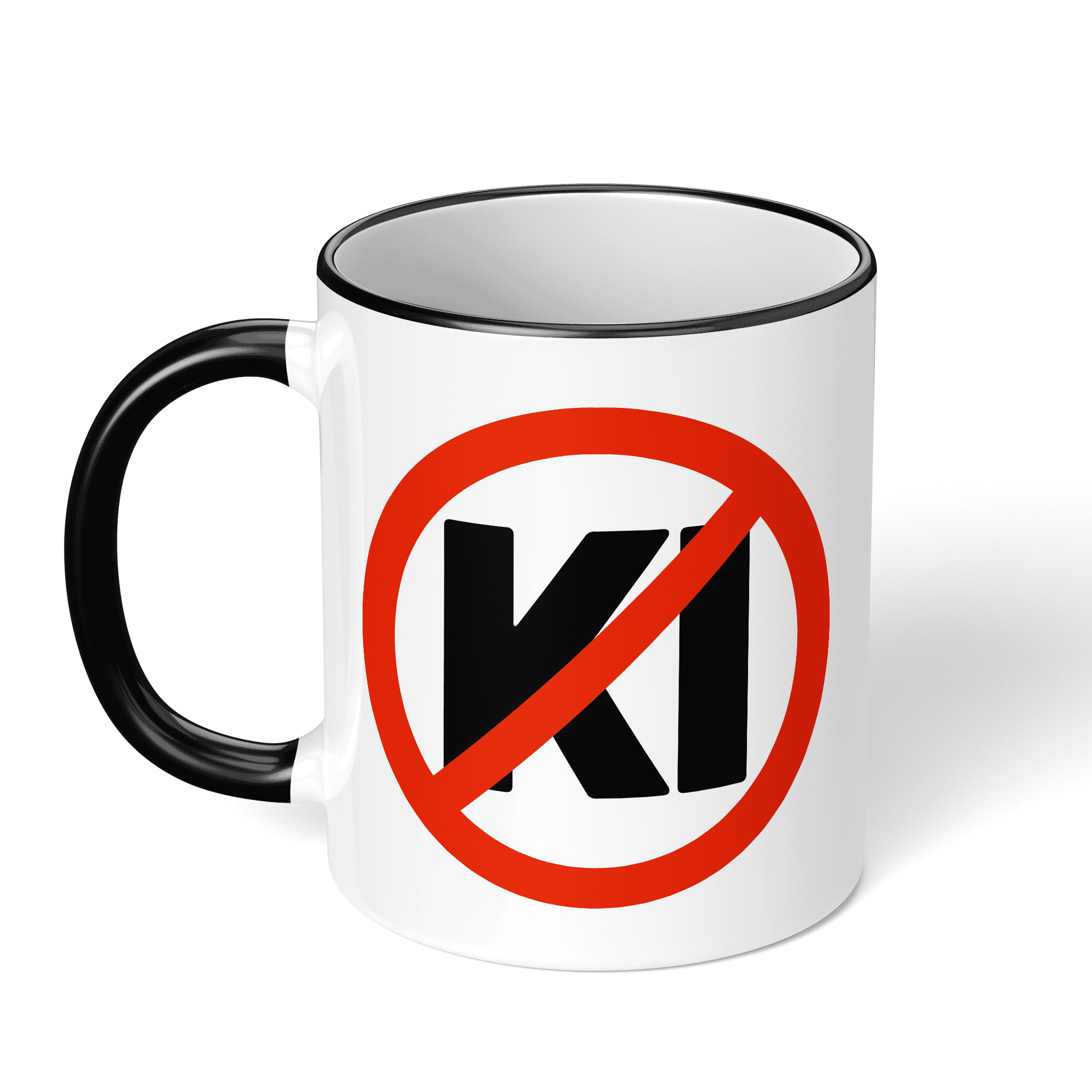 CupHaven® Anti-KI Tasse - Verbotsschild "KI" - Geschenk für KI-Gegner und Kritiker der künstlichen Intelligenz