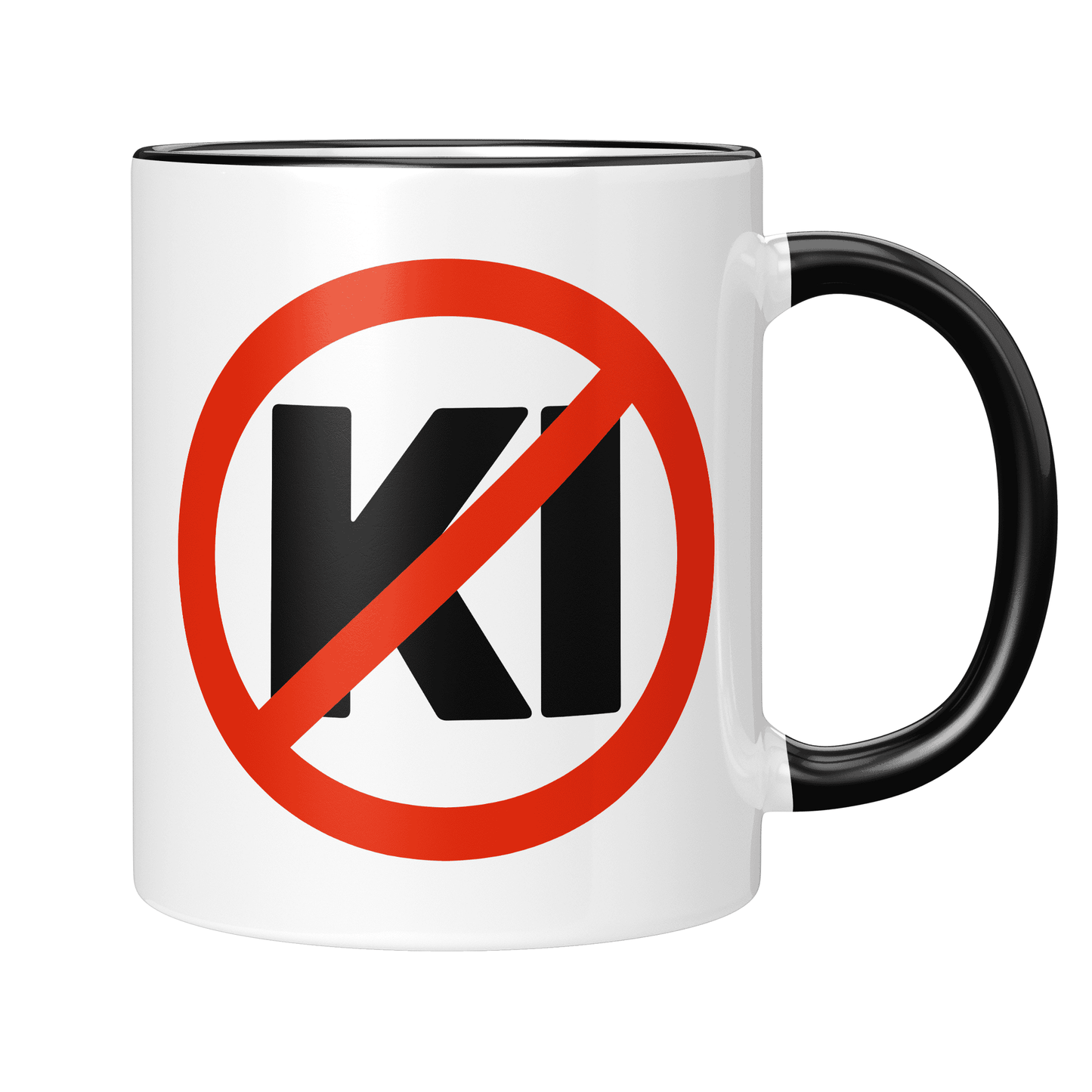 CupHaven® Anti-KI Tasse - Verbotsschild "KI" - Geschenk für KI-Gegner und Kritiker der künstlichen Intelligenz