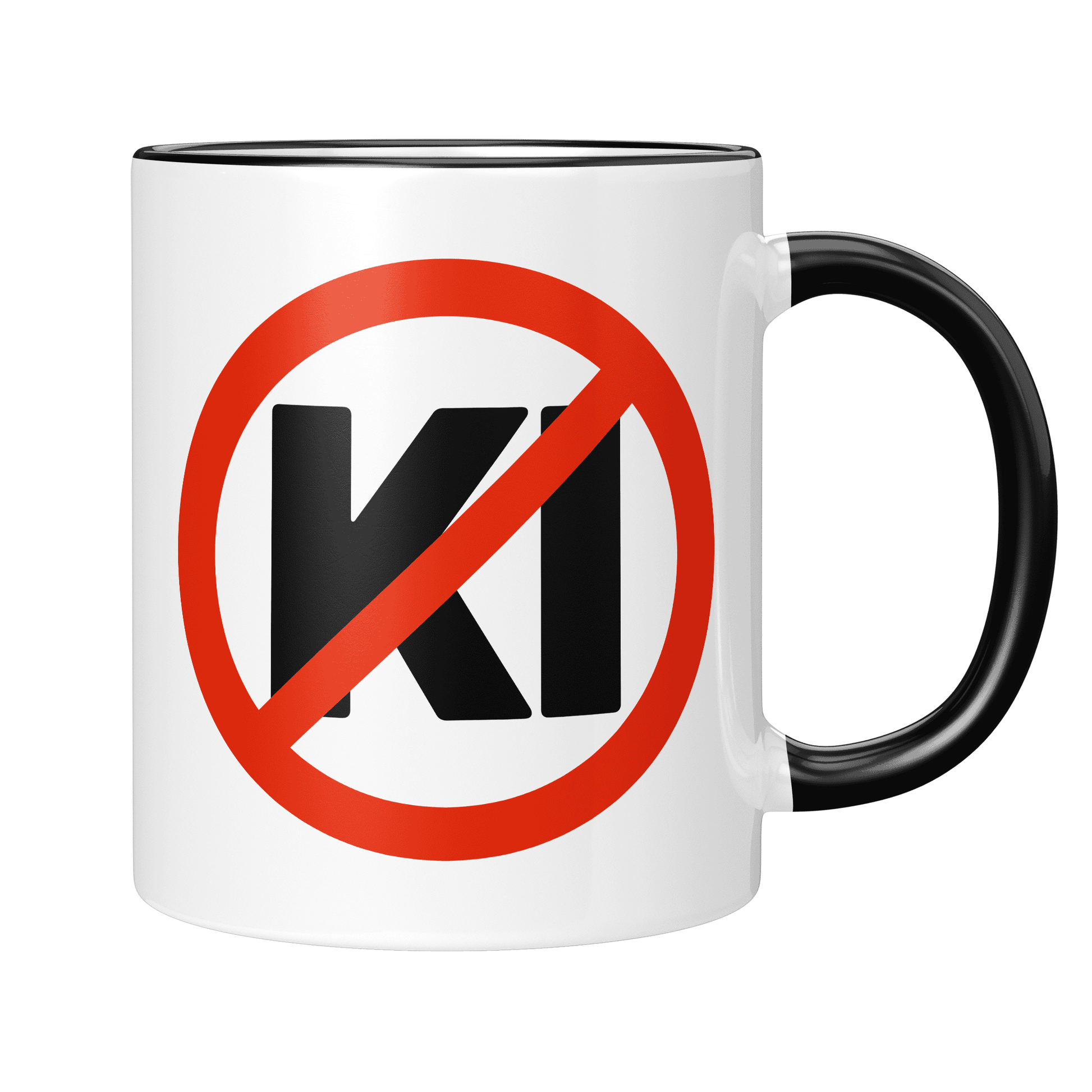 CupHaven® Anti-KI Tasse - Verbotsschild "KI" - Geschenk für KI-Gegner und Kritiker der künstlichen Intelligenz