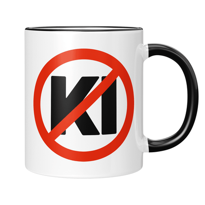 CupHaven® Anti-KI Tasse - Verbotsschild "KI" - Geschenk für KI-Gegner und Kritiker der künstlichen Intelligenz