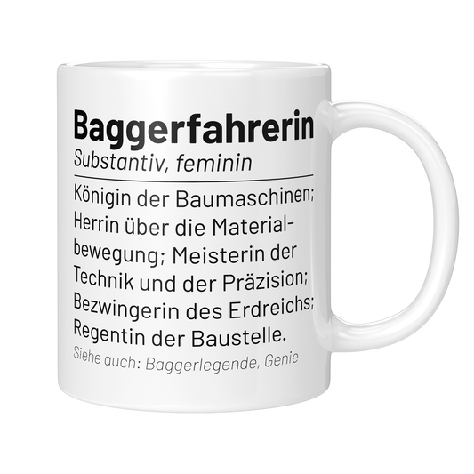 Baggerfahrer Tasse - Wörterbucheintrag "Baggerfahrerin" (Bagger, Geschenk)