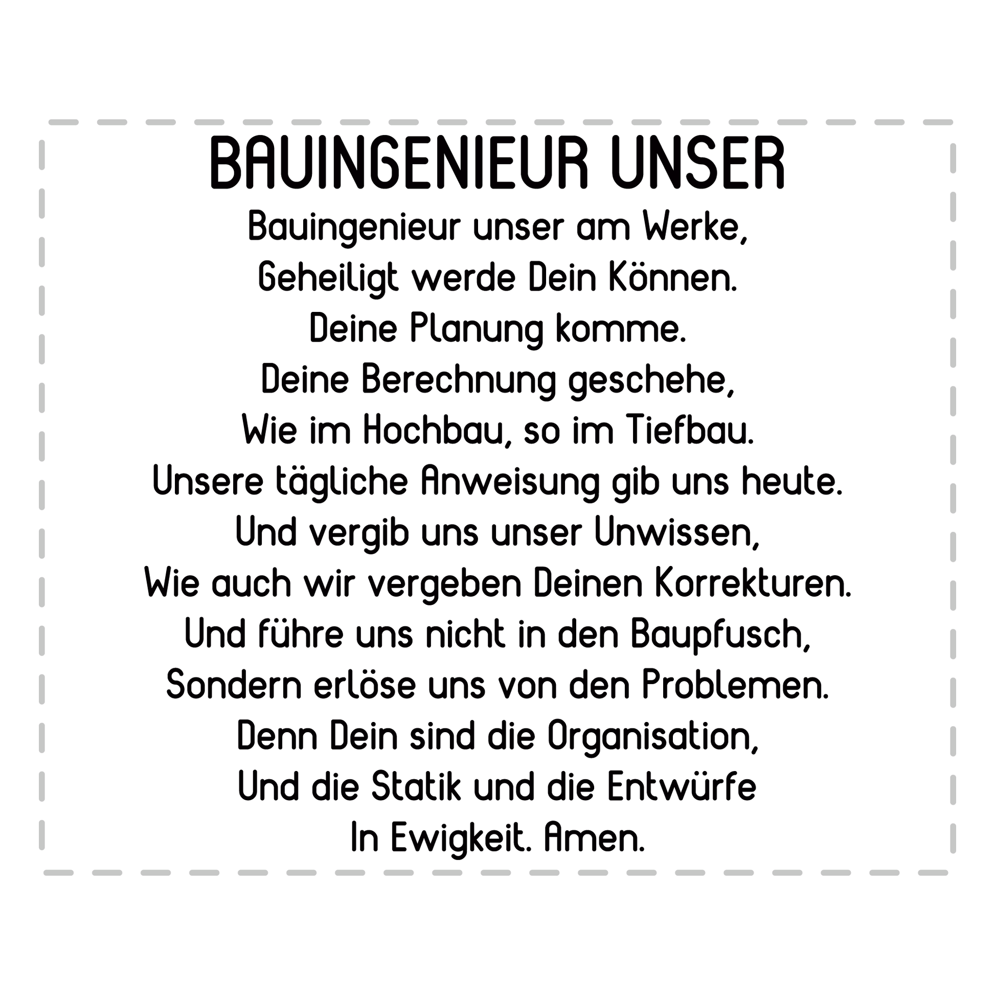 Bauingenieur Tasse - "Bauingenieur Unser" Gebet (Bauingenieurin, Geschenk)