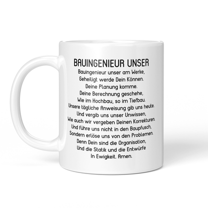 CupHaven® Bauingenieur Tasse - "Bauingenieur Unser"-Gebet - Geschenk für Bauingenieure und Bauingenieurinnen
