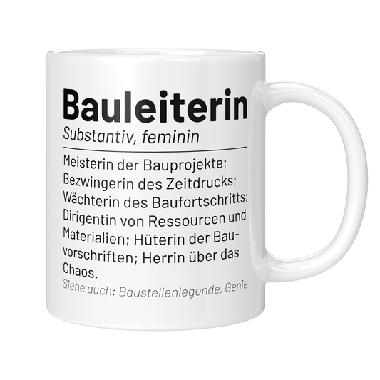 CupHaven® Bauleiter Tasse - Wörterbuch "Bauleiterin" - Geschenk für Bauleiter und Bauleiterinnen