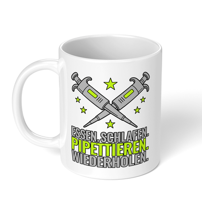 CupHaven® Biologie Tasse - Essen. Schlafen. Pipettieren. Wiederholen. - Geschenk für Biologen, die tagtäglich die Pipette nutzen