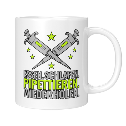 CupHaven® Biologie Tasse - Essen. Schlafen. Pipettieren. Wiederholen. - Geschenk für Biologen, die tagtäglich die Pipette nutzen