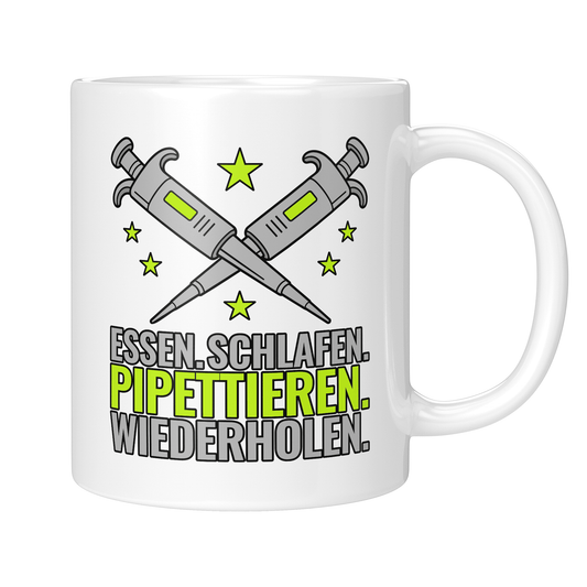 CupHaven® Biologie Tasse - Essen. Schlafen. Pipettieren. Wiederholen. - Geschenk für Biologen, die tagtäglich die Pipette nutzen