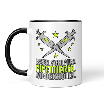 CupHaven® Biologie Tasse - Essen. Schlafen. Pipettieren. Wiederholen. - Geschenk für Biologen, die tagtäglich die Pipette nutzen