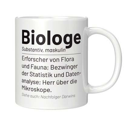 Biologie Tasse - Wörterbucheintrag: Biologe (Biologin, Geschenk)