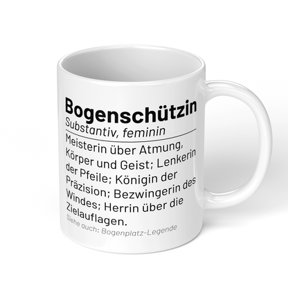 CupHaven® Bogenschießen Tasse - Wörterbuch "Bogenschützin" - Geschenk für Bogenschützen und Bogenschützinnen