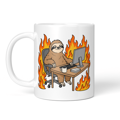 CupHaven® Büro Tasse - Faultier im brennenden Büro - Geschenk fürs Büro - Lustige und coole Büro-Sprüche