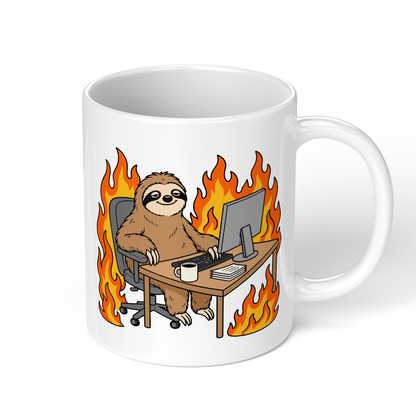 CupHaven® Büro Tasse - Faultier im brennenden Büro - Geschenk fürs Büro - Lustige und coole Büro-Sprüche