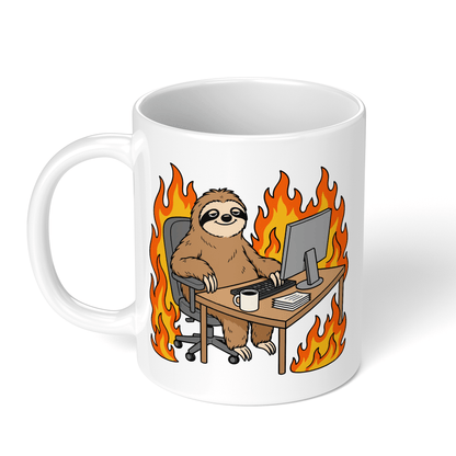 CupHaven® Büro Tasse - Faultier im brennenden Büro - Geschenk fürs Büro - Lustige und coole Büro-Sprüche
