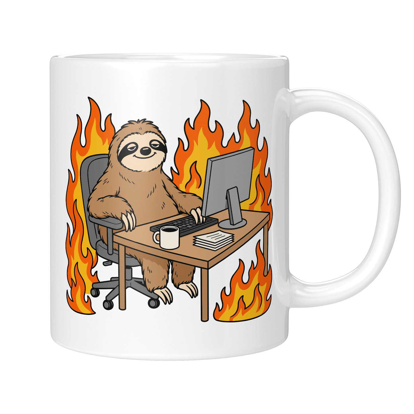 CupHaven® Büro Tasse - Faultier im brennenden Büro - Geschenk fürs Büro - Lustige und coole Büro-Sprüche