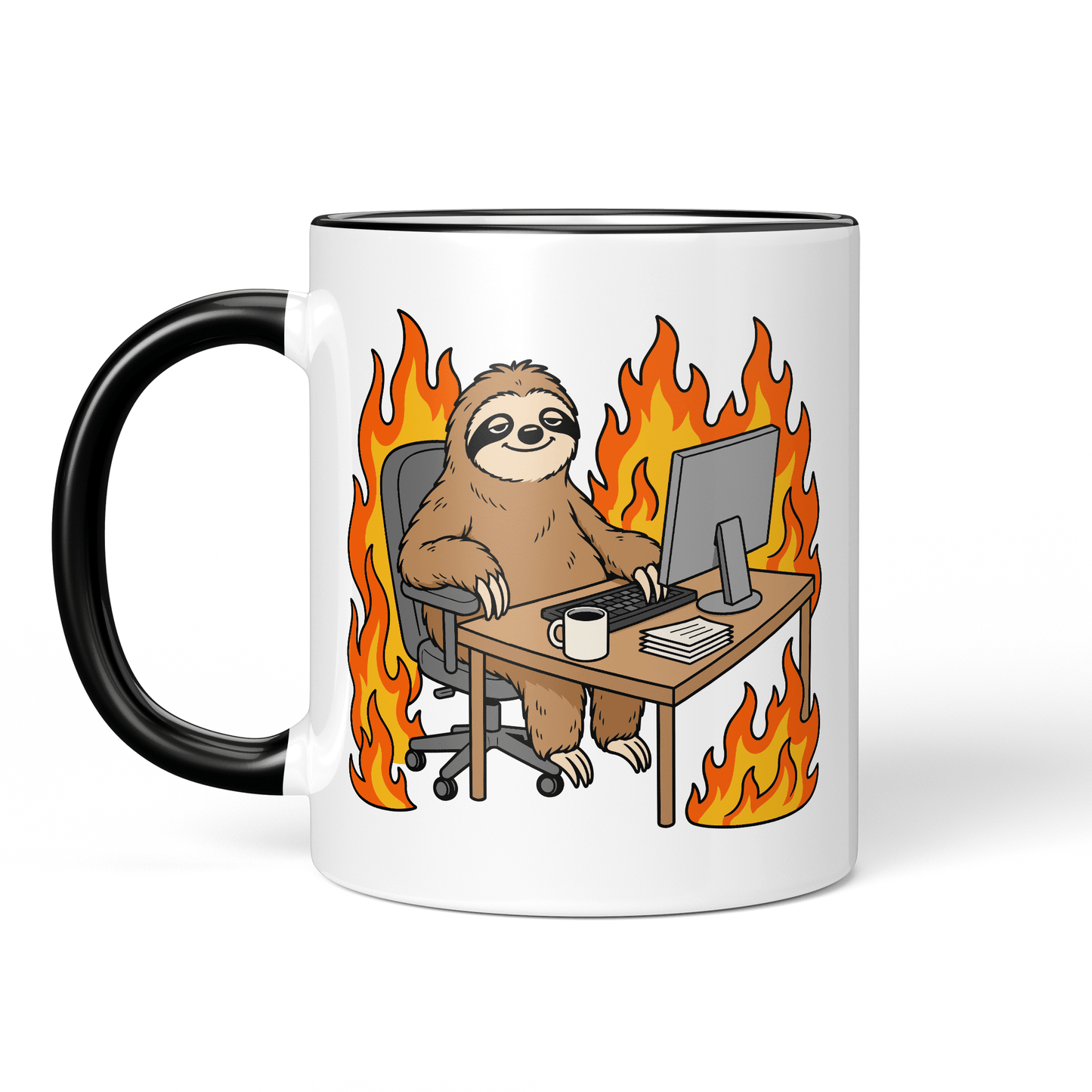 CupHaven® Büro Tasse - Faultier im brennenden Büro - Geschenk fürs Büro - Lustige und coole Büro-Sprüche