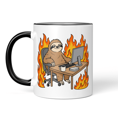 CupHaven® Büro Tasse - Faultier im brennenden Büro - Geschenk fürs Büro - Lustige und coole Büro-Sprüche