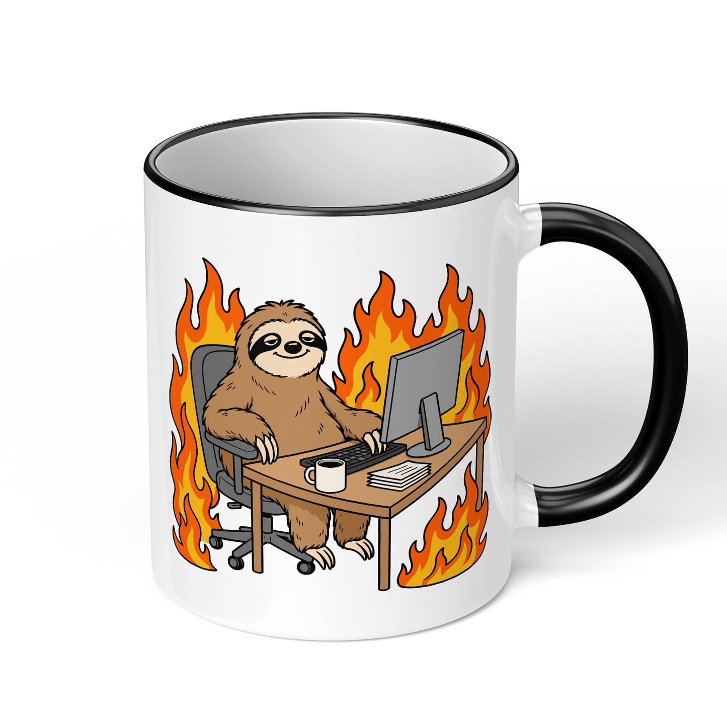 CupHaven® Büro Tasse - Faultier im brennenden Büro - Geschenk fürs Büro - Lustige und coole Büro-Sprüche