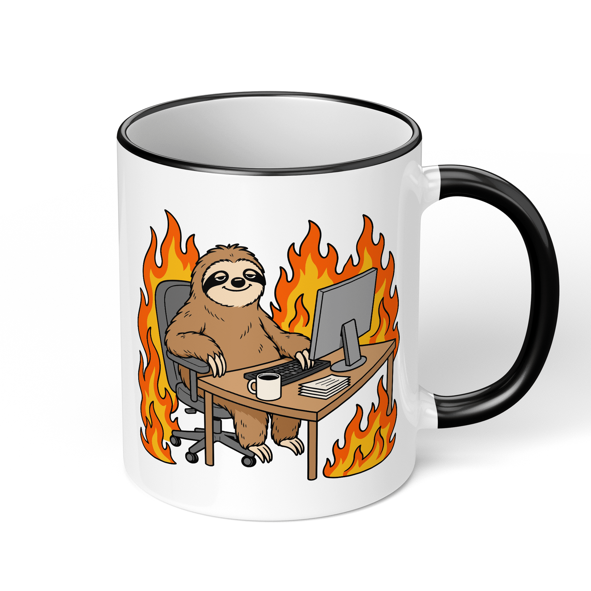 CupHaven® Büro Tasse - Faultier im brennenden Büro - Geschenk fürs Büro - Lustige und coole Büro-Sprüche