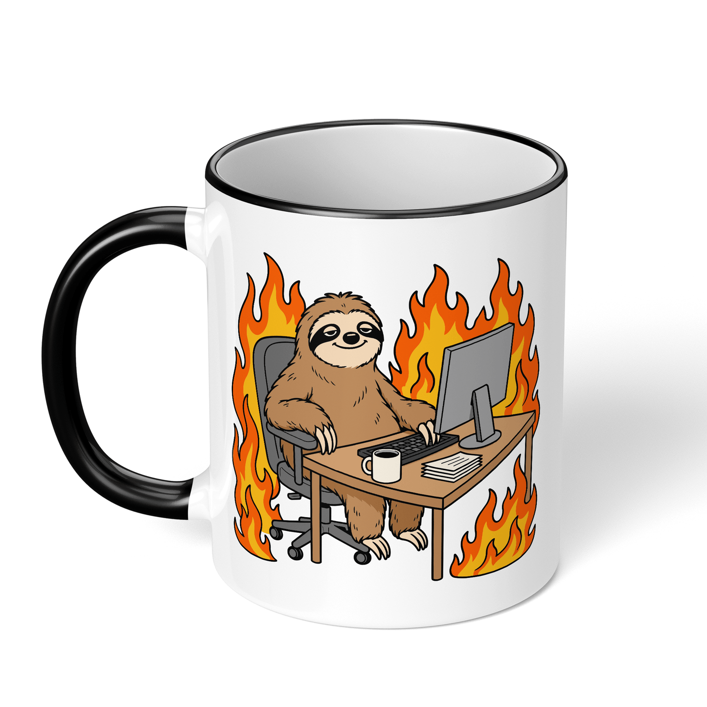 CupHaven® Büro Tasse - Faultier im brennenden Büro - Geschenk fürs Büro - Lustige und coole Büro-Sprüche