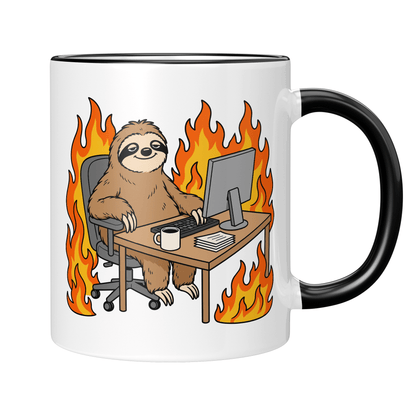 CupHaven® Büro Tasse - Faultier im brennenden Büro - Geschenk fürs Büro - Lustige und coole Büro-Sprüche