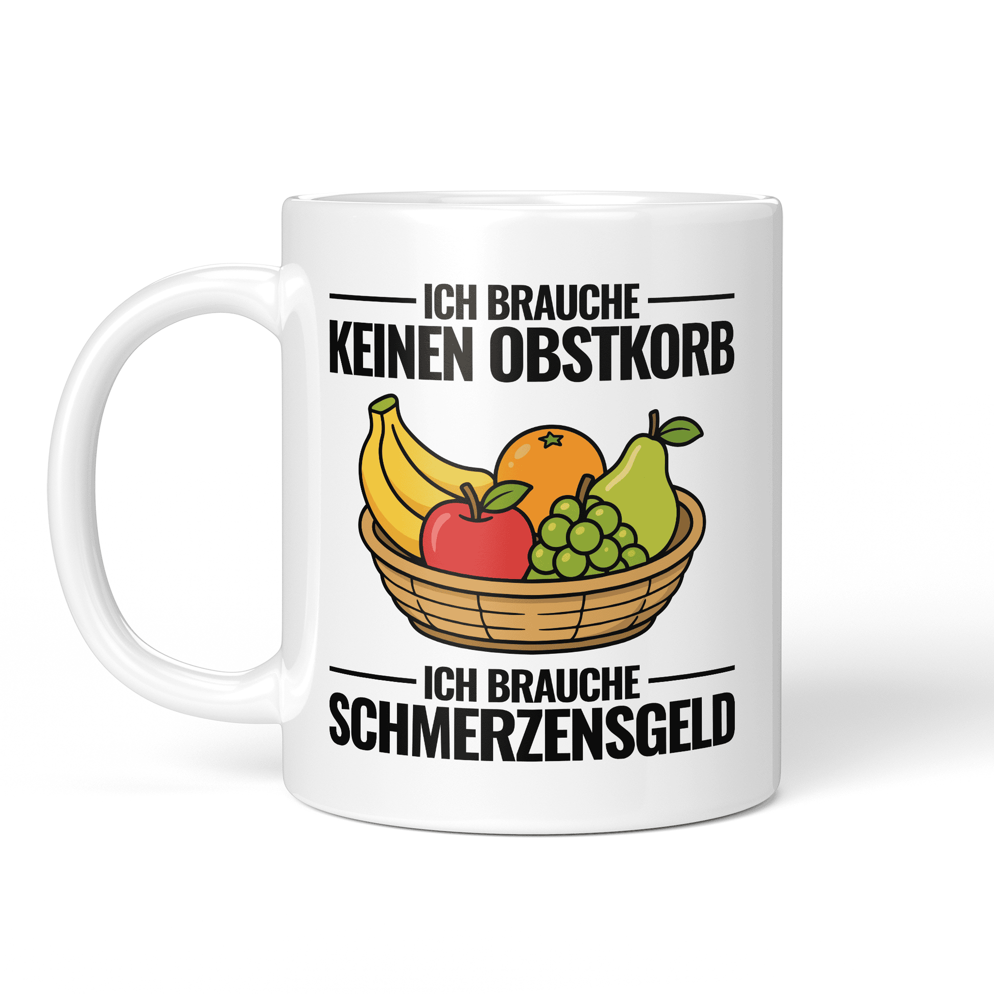 CupHaven® Büro Tasse - Ich brauche keinen Obstkorb. Ich brauche Schmerzensgeld! - Geschenk fürs Büro - Lustige und coole Büro-Sprüche