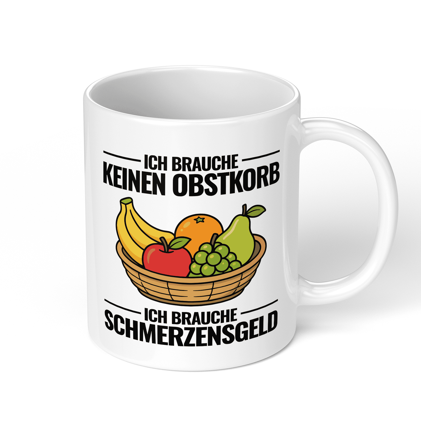CupHaven® Büro Tasse - Ich brauche keinen Obstkorb. Ich brauche Schmerzensgeld! - Geschenk fürs Büro - Lustige und coole Büro-Sprüche