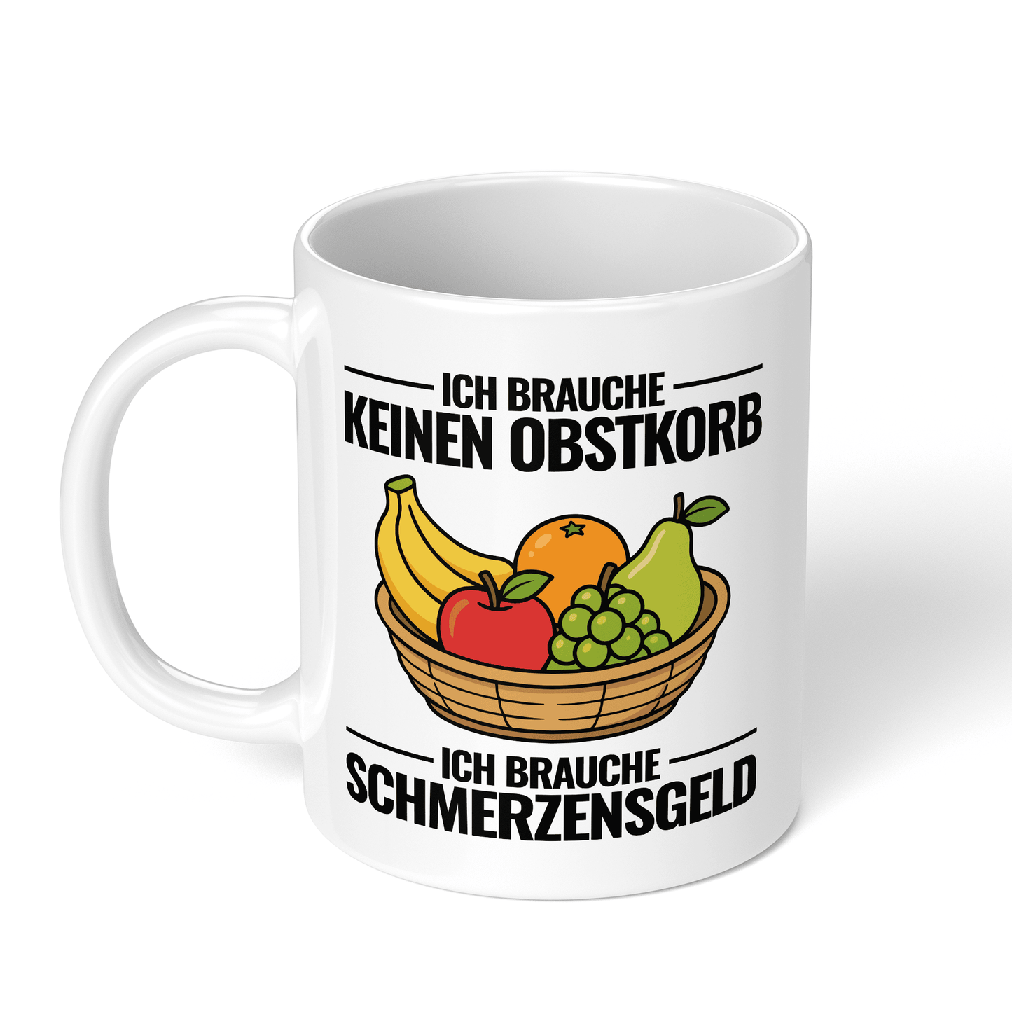 CupHaven® Büro Tasse - Ich brauche keinen Obstkorb. Ich brauche Schmerzensgeld! - Geschenk fürs Büro - Lustige und coole Büro-Sprüche