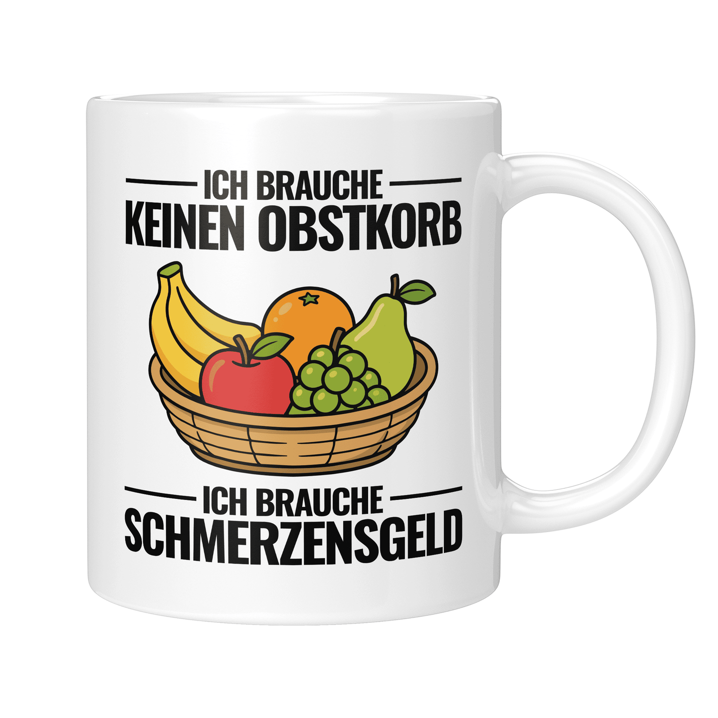 CupHaven® Büro Tasse - Ich brauche keinen Obstkorb. Ich brauche Schmerzensgeld! - Geschenk fürs Büro - Lustige und coole Büro-Sprüche