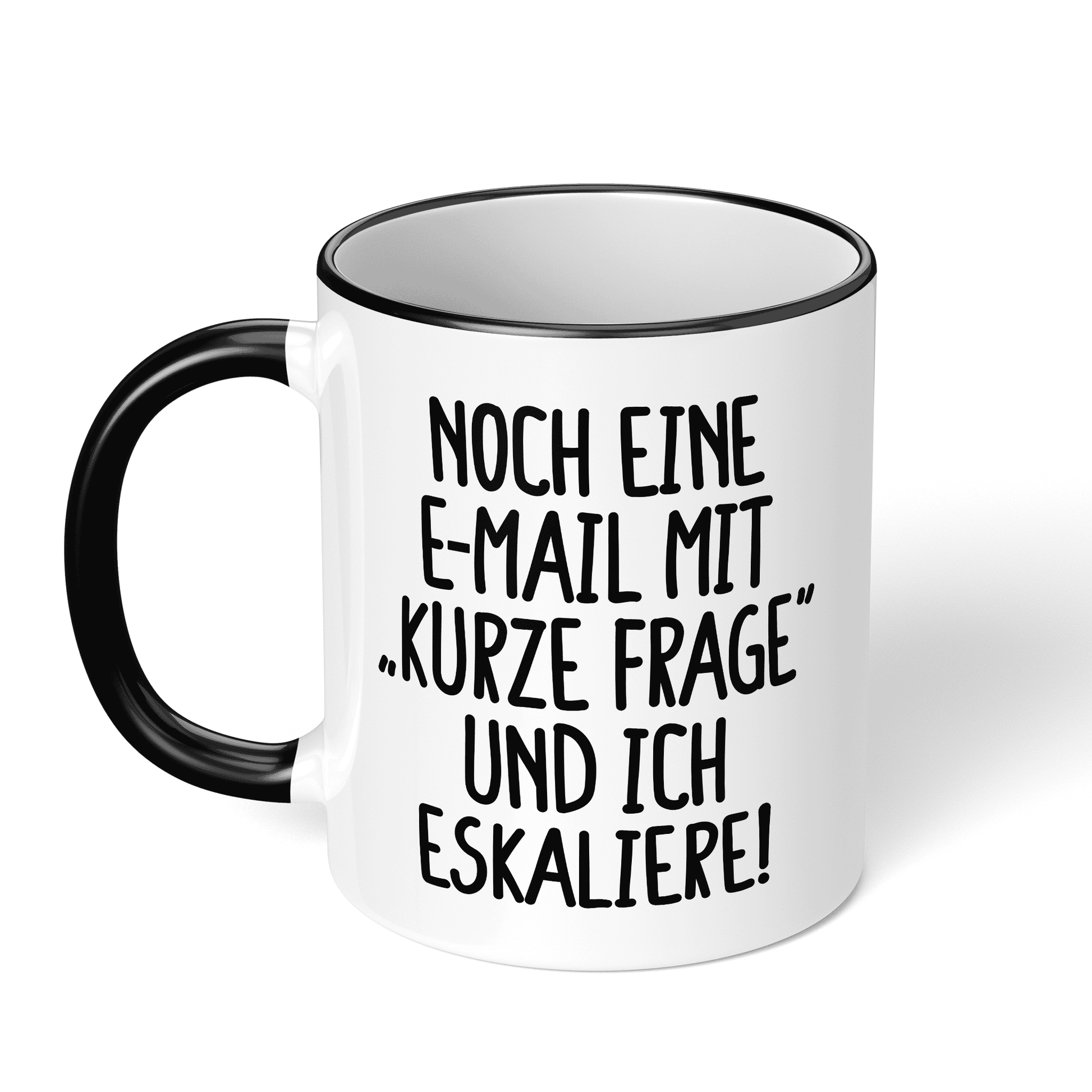 CupHaven® Büro Tasse - Noch eine E-Mail mit "Kurze Frage" und ich eskaliere! - Geschenk fürs Büro - Lustige und coole Büro-Sprüche