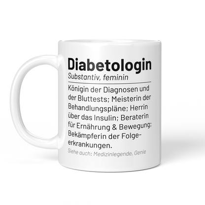 CupHaven® Diabetologie Tasse - Wörterbuch "Diabetologin" - Geschenk für Diabetologen und Diabetologinnen