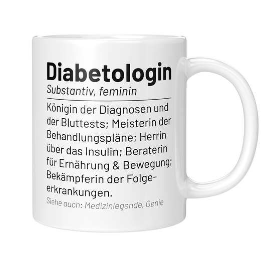 CupHaven® Diabetologie Tasse - Wörterbuch "Diabetologin" - Geschenk für Diabetologen und Diabetologinnen