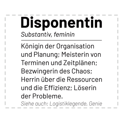 Disponent Tasse - Wörterbuch "Disponentin" (Disposition, Geschenk)