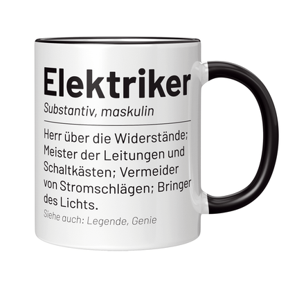 Elektriker Tasse - Wörterbucheintrag: Elektriker (Elektrikerin, Geschenk)