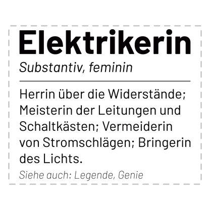 Elektriker Tasse - Wörterbucheintrag: Elektrikerin (Elektrik, Geschenk)