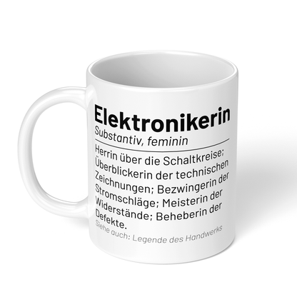 CupHaven® Elektroniker Tasse - Wörterbuch "Elektronikerin" - Geschenk für Elektroniker und Elektronikerinnen
