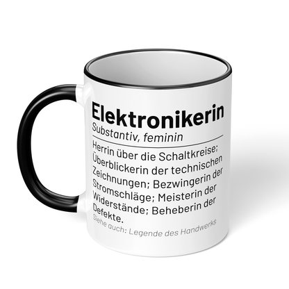 CupHaven® Elektroniker Tasse - Wörterbuch "Elektronikerin" - Geschenk für Elektroniker und Elektronikerinnen